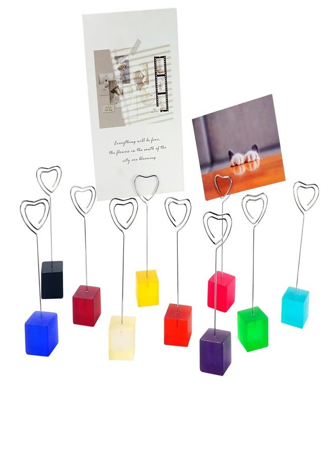 TFu 10 pcs Paper Clip Hoder for Desk, Table Number Card Hoders Polaroid Photo Clip Stand for Postcard Picture Memo Menu Monmory Photo Christmas Wedding Number Card Display with Colorful Cube Base - Image 1